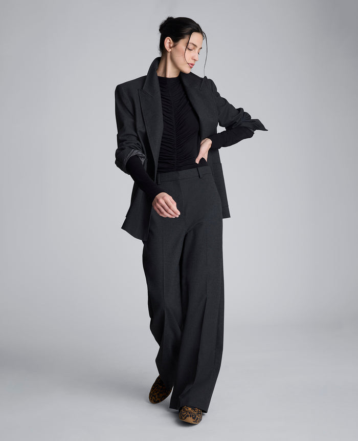 Long Sleeve Center Front Rouched Mockneck Knit Top