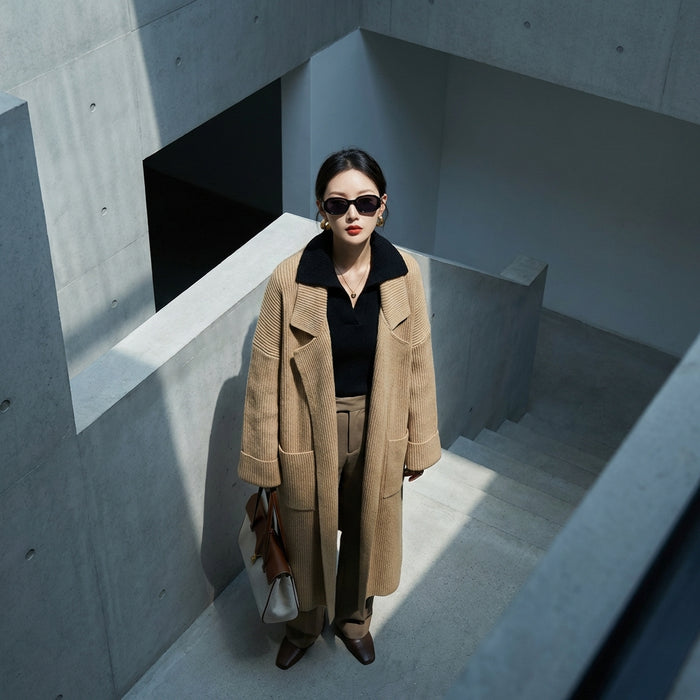 Cardigan long tricoté épais pour femme, style K-fashion décontracté