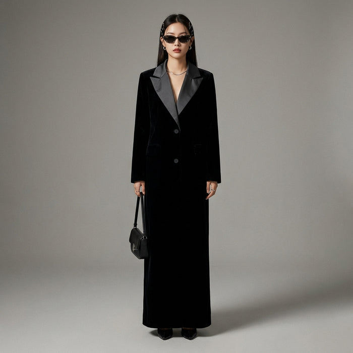 Trench-coat long bicolore noir femme - Koreanxwear - Taille S