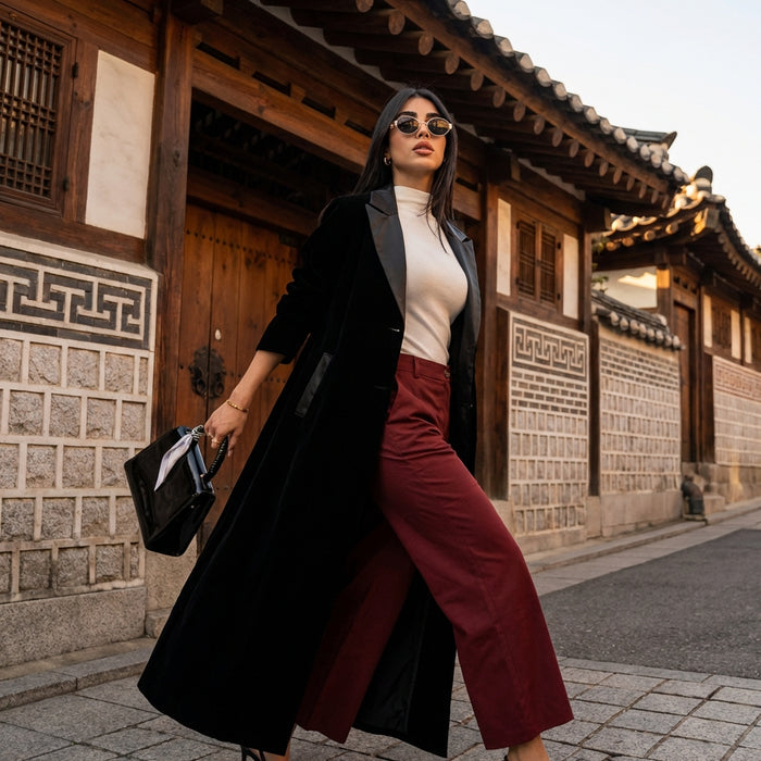 Trench-coat long bicolore noir femme - Koreanxwear