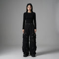 Pantalon cargo denim ample noir - K-fashion streetwear - Taille M
