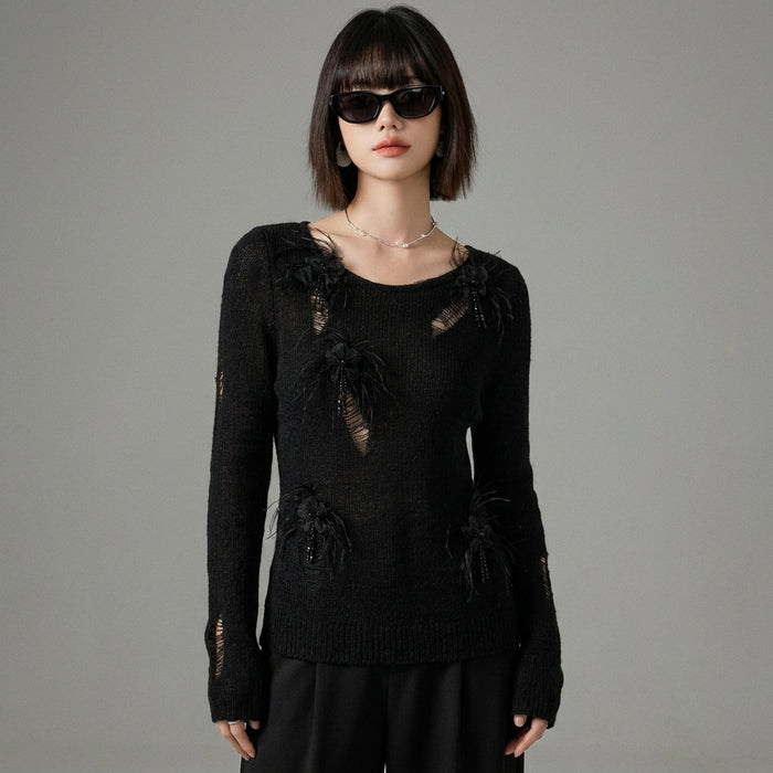 Pull tricoté ajouré noir coupe ample - Koreanxwear - Taille S