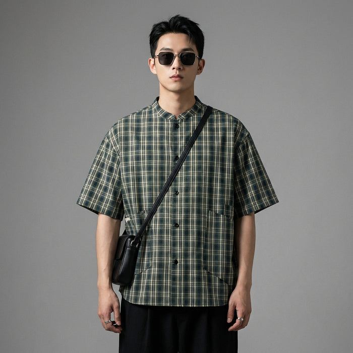 Chemise à carreaux ample verte multi-poches - Mode Coréenne - Taille M