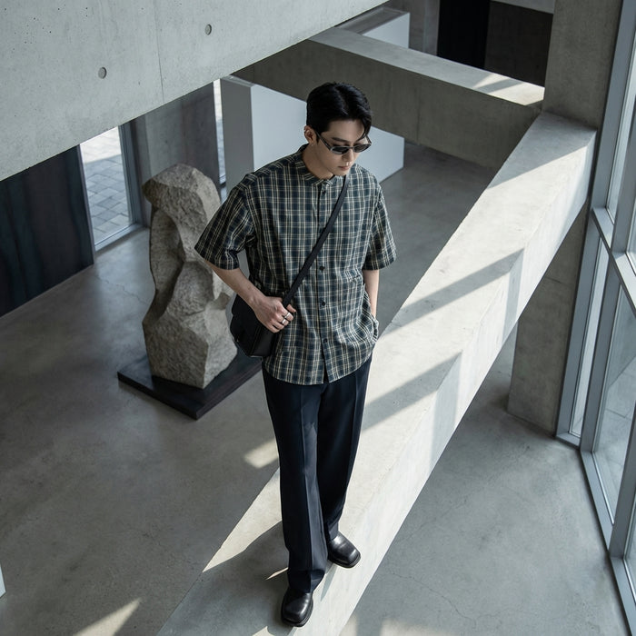 Chemise à carreaux ample verte multi-poches - Mode Coréenne