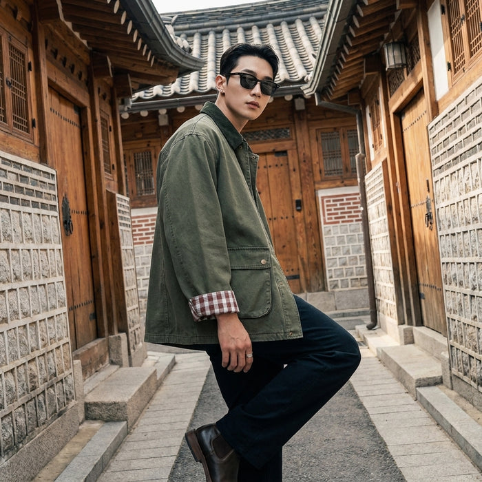 Veste chemise à carreaux loose K-fashion homme femme - Koreanxwear