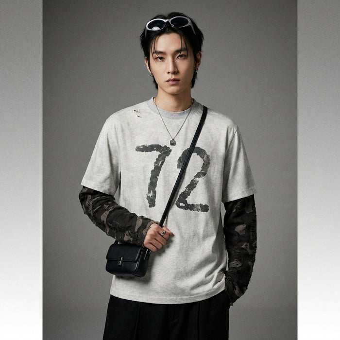 T-shirt loose imprimé lettres gris style vintage - Koreanxwear - Taille M