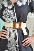 Lucite Square Buckle Raffia Belt Ivory