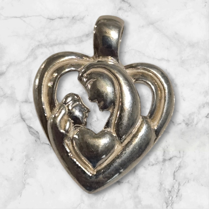 Madonna Heart Pendant wit 18" Chain, Solid Sterling Silver, New, Made in USA 161--431