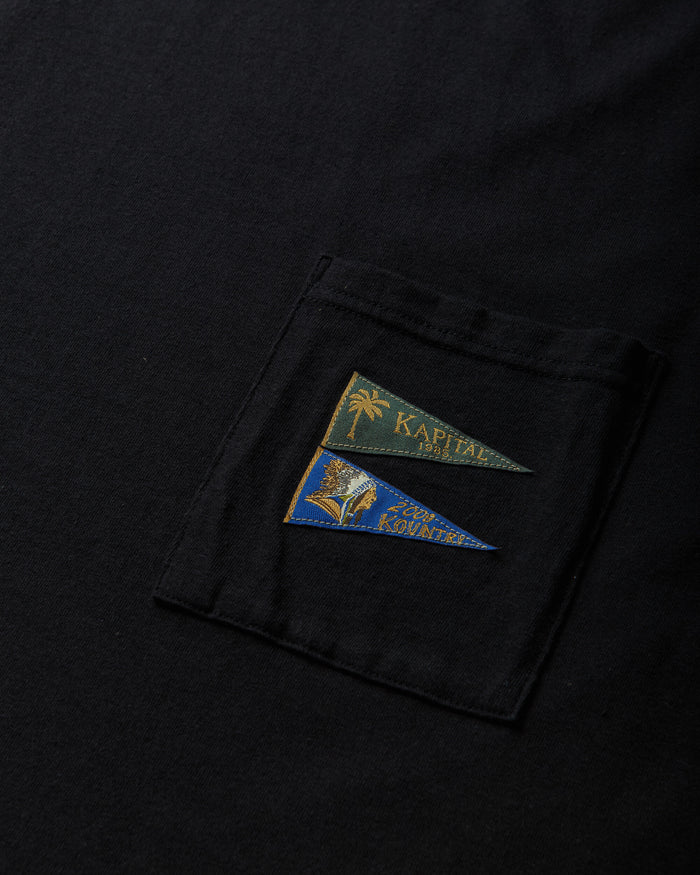 KAPITAL 20/-Jersey Pennant T (3Flags) Black T-Shirts Shortsleeve EK-1223SC BLACK