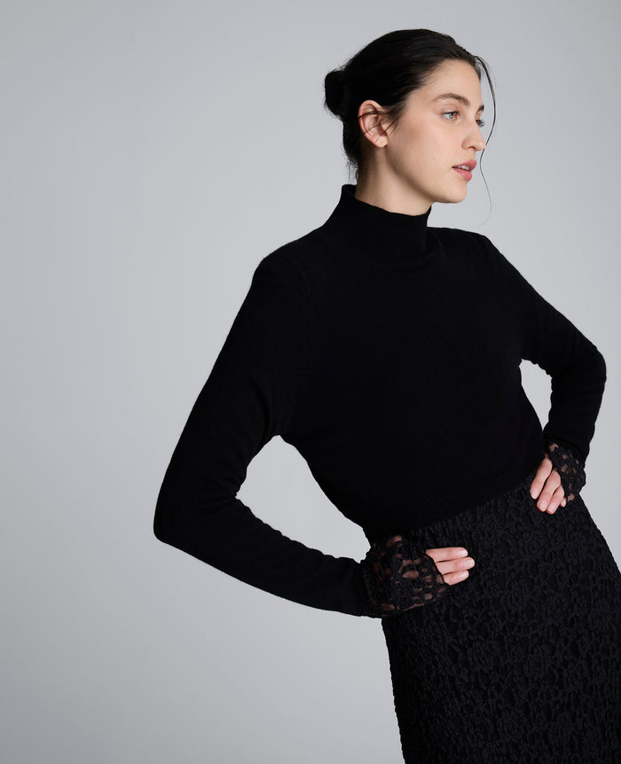 Merino Wool Cropped Mockneck Sweater