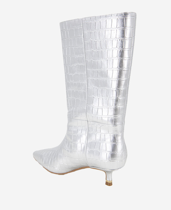 Meryl Leather Metallic Croco Bootie