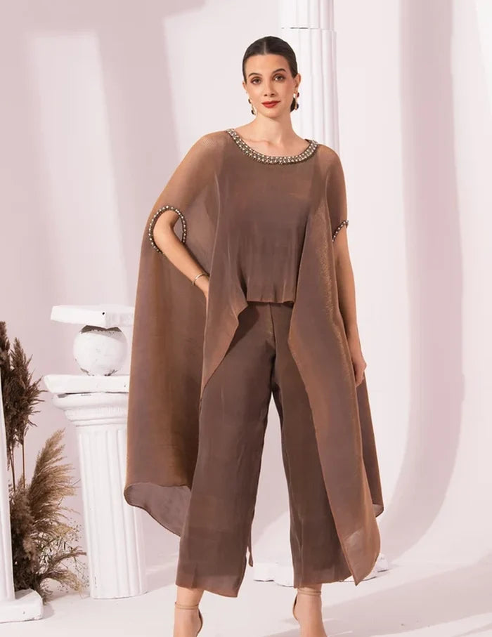 Metallic Chestnut Kaftan & Pant Set