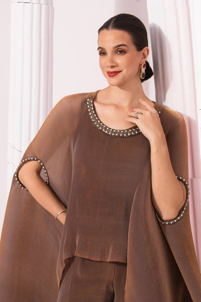Metallic Chestnut Kaftan & Pant Set