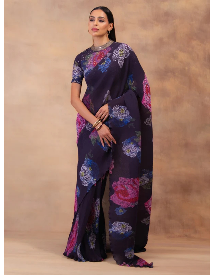Midnight Bloom Pre-Draped Saree