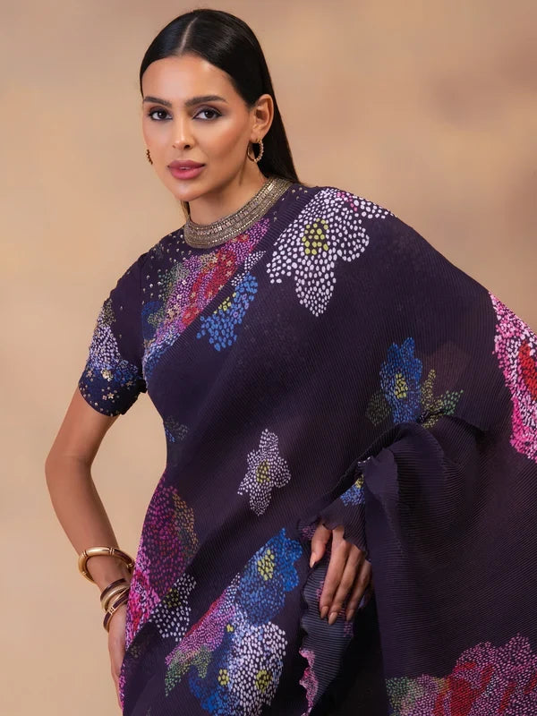 Women's midnight pre-draped saree