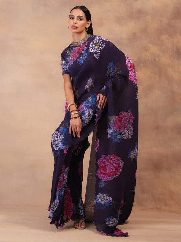 Elegant dark floral saree for women