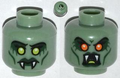 Minifigure, Head Dual Sided Alien with Yellow Eyes, Fangs, Green Lips, Cheek Lines / Open Mouth with Red Eyes Pattern
