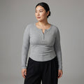 Top gris minimaliste col rond manches longues - Koreanxwear - Taille XL - Grande Taille