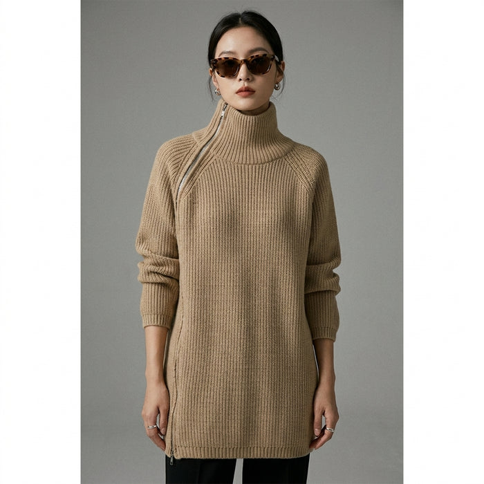 Cardigan zippé col roulé minimaliste - K-fashion Femme - Taille One Size