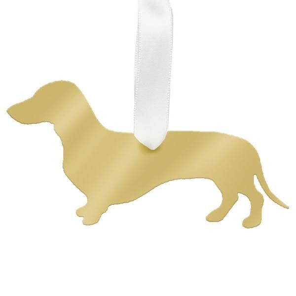 Moon & Lola Mirrored Gold Ornament - Dachshund.