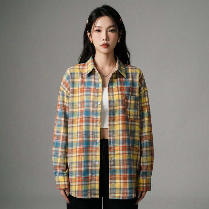 Surchemise à carreaux multicolore style K-fashion - Koreanxwear - Taille S