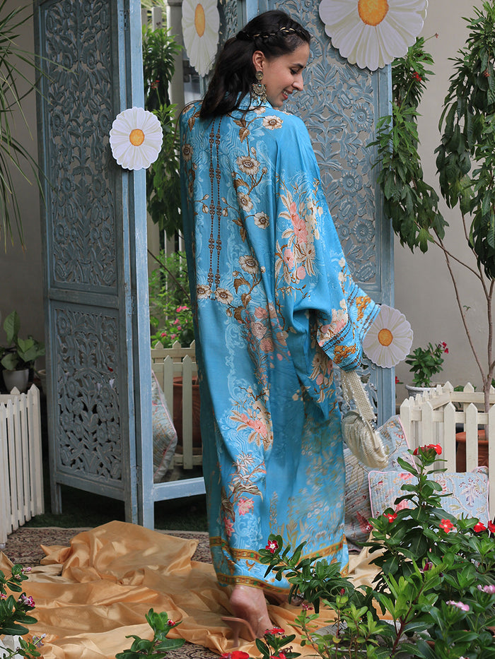 Nargis Blue Moroccan Satin Silk Dress for women