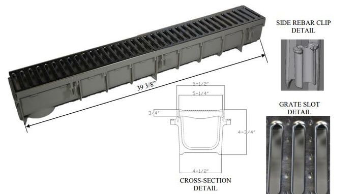 NDS - 864GMTL - 5'' Pro Series Channel Drain Kit w/ Metal Grate