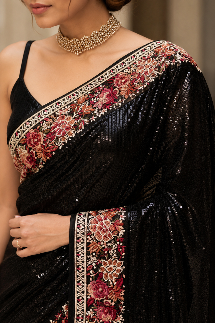 Noir Embroidered Sequin Saree
