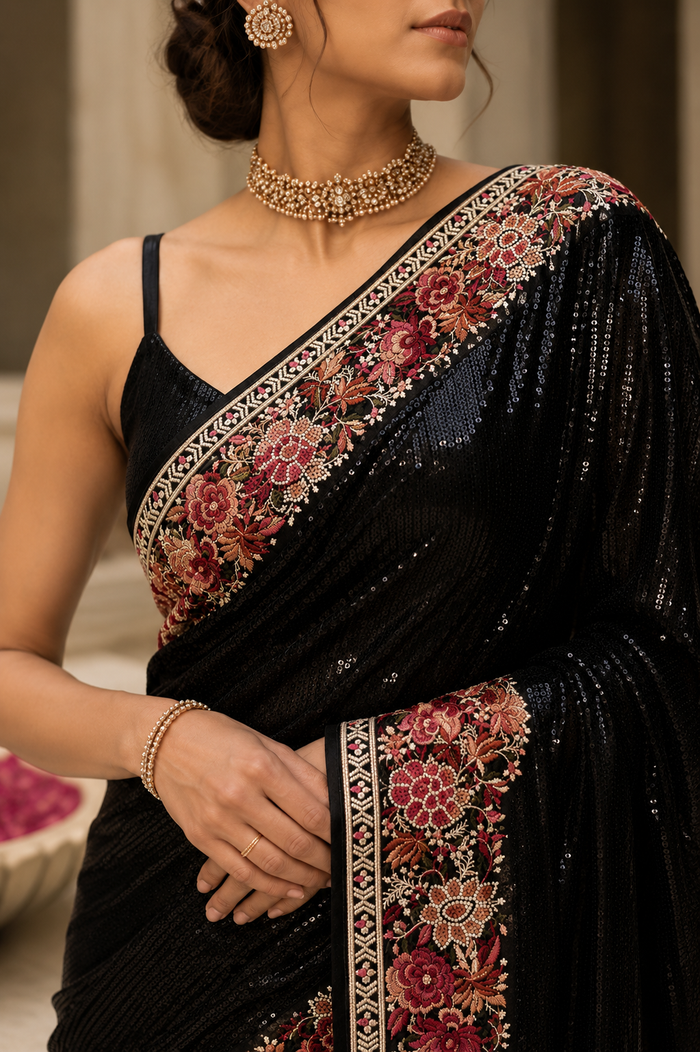 Noir Embroidered Sequin Saree