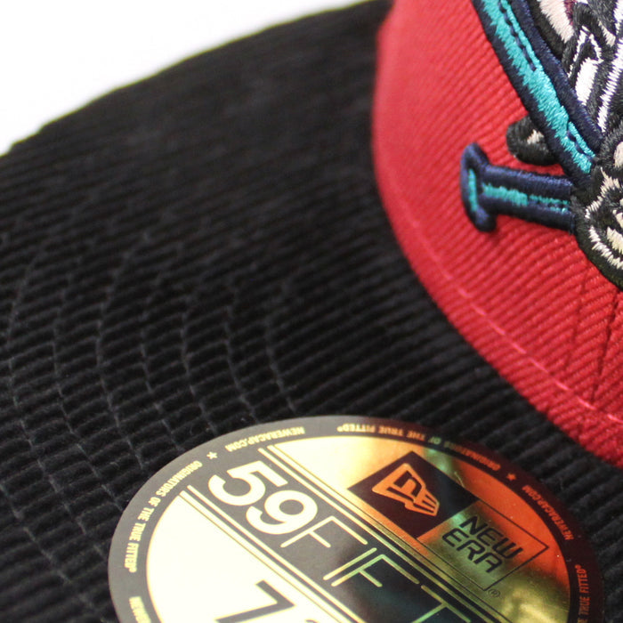 Oakland Athletics 25TH Anniversary New Era 59Fifty Fitted Hat (PINOT RED BLACK CORDUROY BLUSH SKY Under Brim)