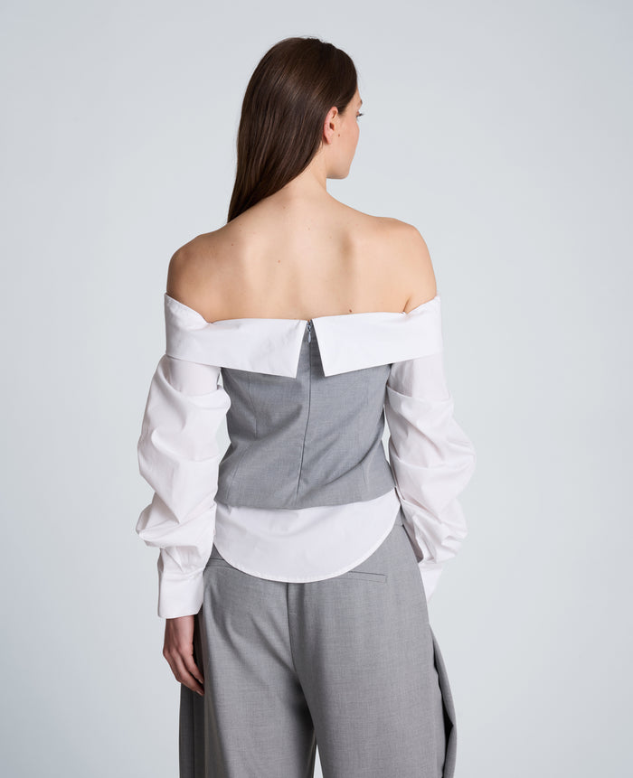 Off-Shoulder Pleated Sleeve Bustier Top