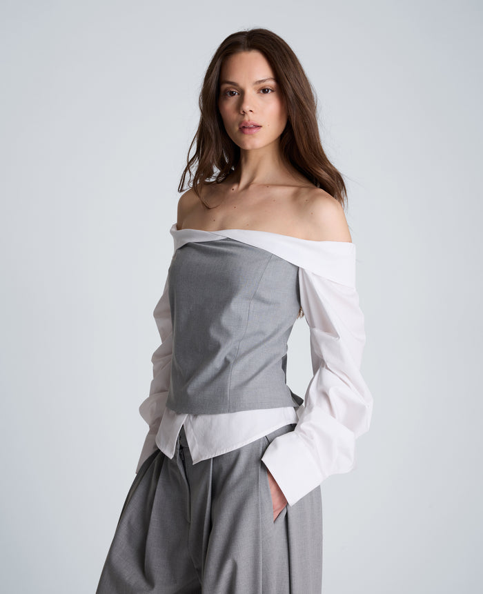 Off-Shoulder Pleated Sleeve Bustier Top