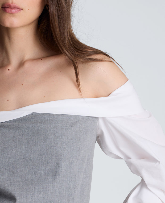 Off-Shoulder Pleated Sleeve Bustier Top