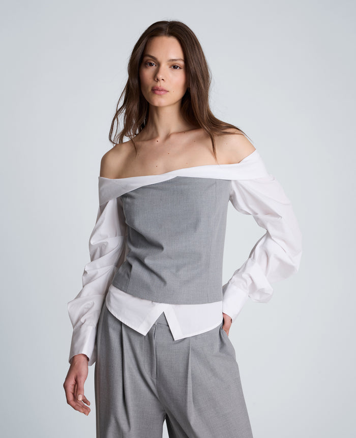Off-Shoulder Pleated Sleeve Bustier Top