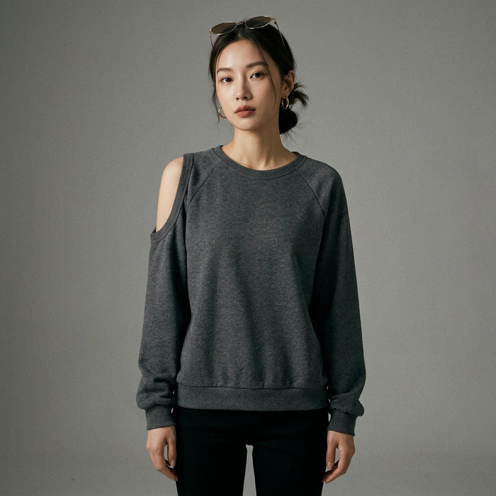 Sweatshirt ample épaules dénudées col rond femme - Koreanxwear - Taille S
