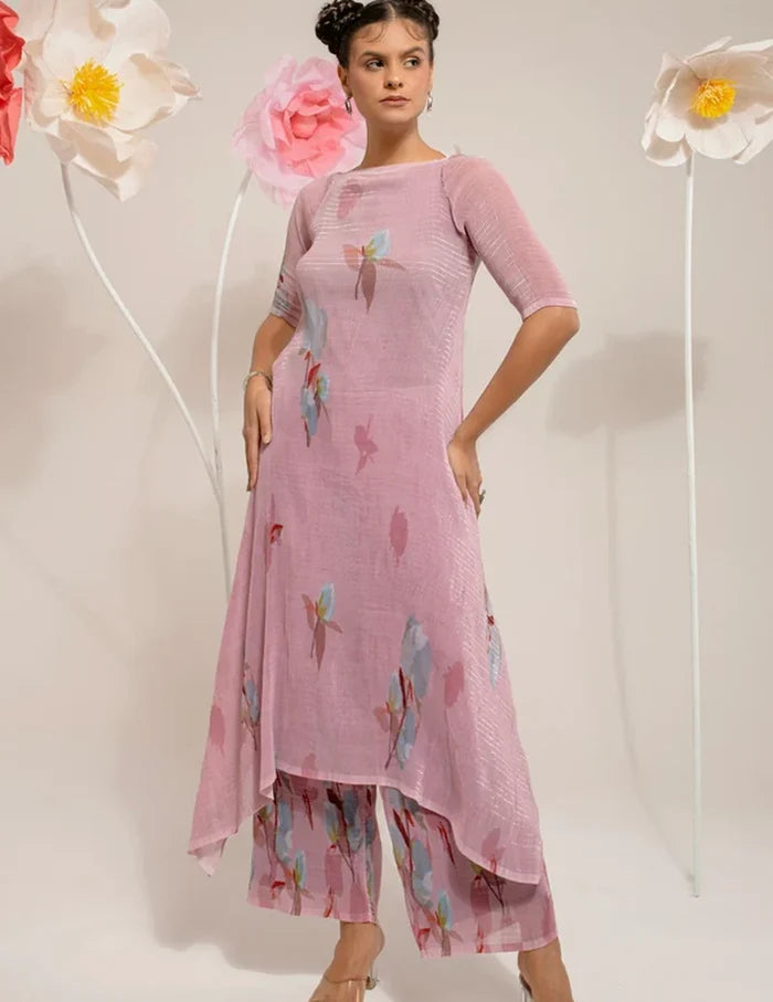 Onion Pink Lotus Kurta Set