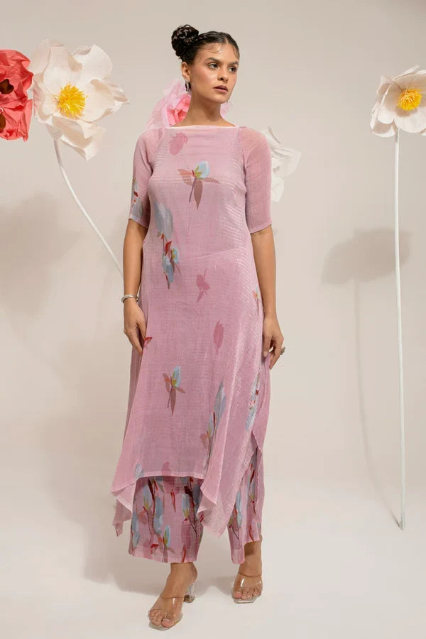 Onion Pink Lotus Kurta Set