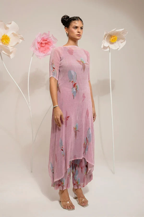 Onion Pink Lotus Kurta Set