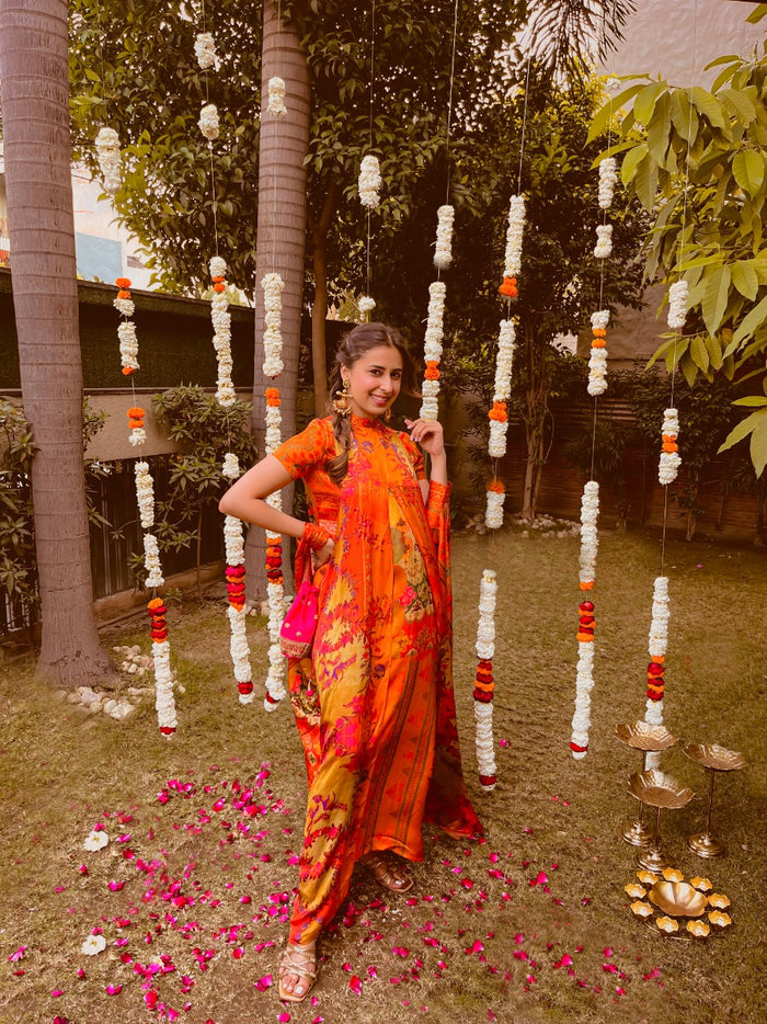 Rabba Cocktail orange silk dress