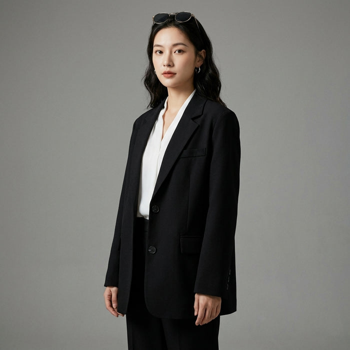 Blazer oversize décontracté femme - K-fashion coréenne noir et kaki - Taille S