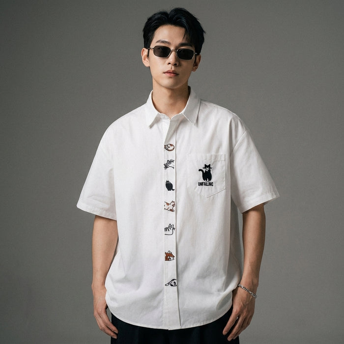 Chemise oversize style collège en coton, blanc ou bleu, pour un look K-fashion décontracté. - Taille M