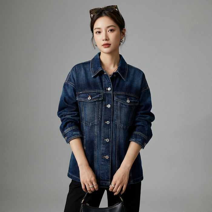 Veste chemise en jean oversize pour un look streetwear K-fashion décontracté - Taille XS