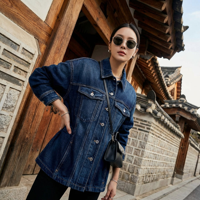 Veste chemise en jean oversize pour un look streetwear K-fashion décontracté
