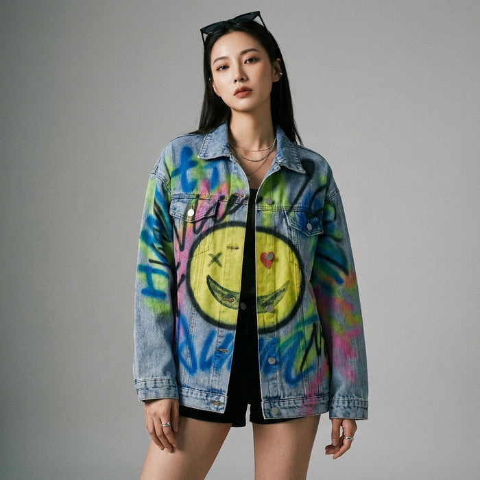 Veste en jean oversize à motifs graffiti - Koreanxwear - Taille One Size