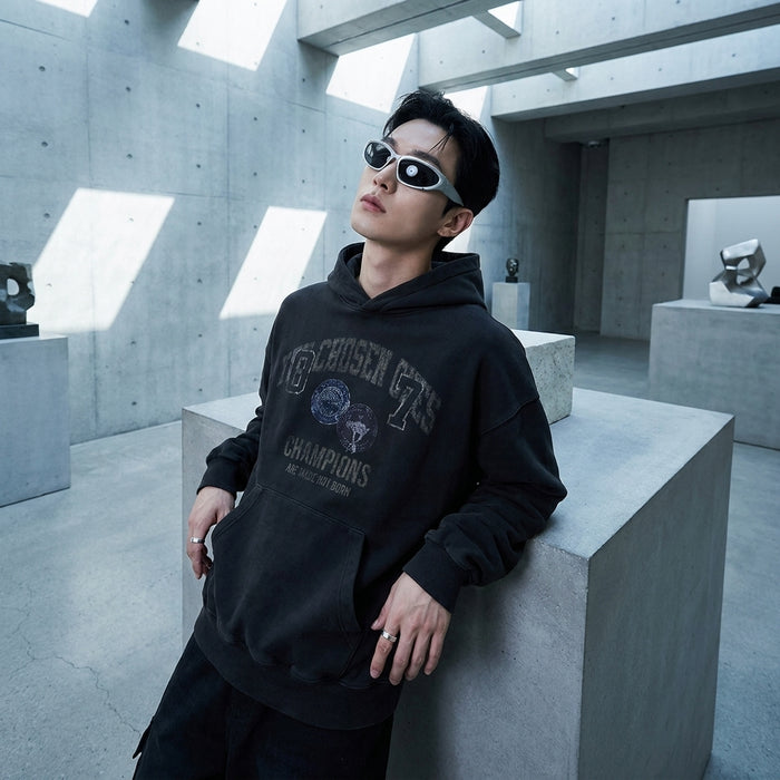 Sweat à capuche oversize noir homme avec logo dégradé - Koreanxwear