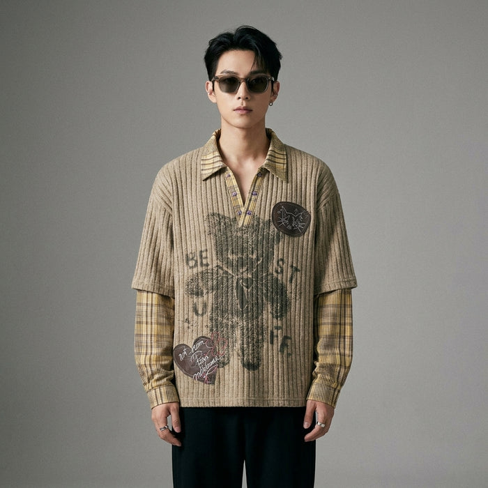 Pull oversize en maille avec motif ours - K-fashion Coréenne - Taille M
