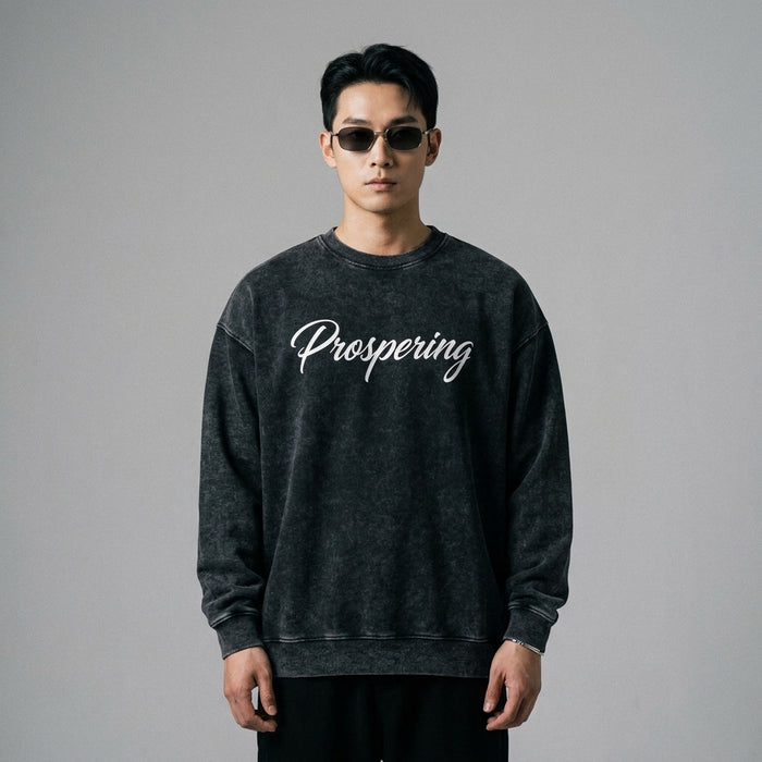 Sweat oversize gris délavé imprimé lettres - Mode Coréenne Homme - Taille M
