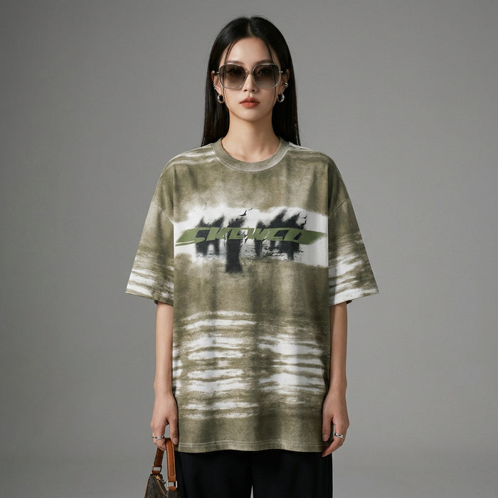 T-shirt oversize imprimé lettres, mode streetwear coréenne unisexe - Taille M