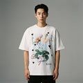 T-Shirt oversize noir imprimé rose - Mode K-fashion décontractée - Taille M