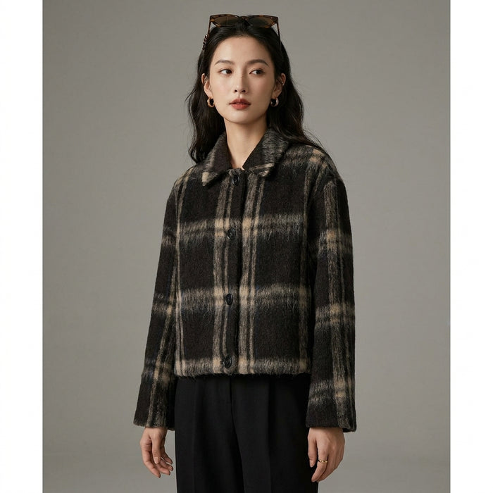 Veste à carreaux oversize pour femme, style K-fashion décontracté - Taille XS